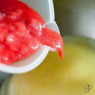 pour in strawberry-gelatin mix