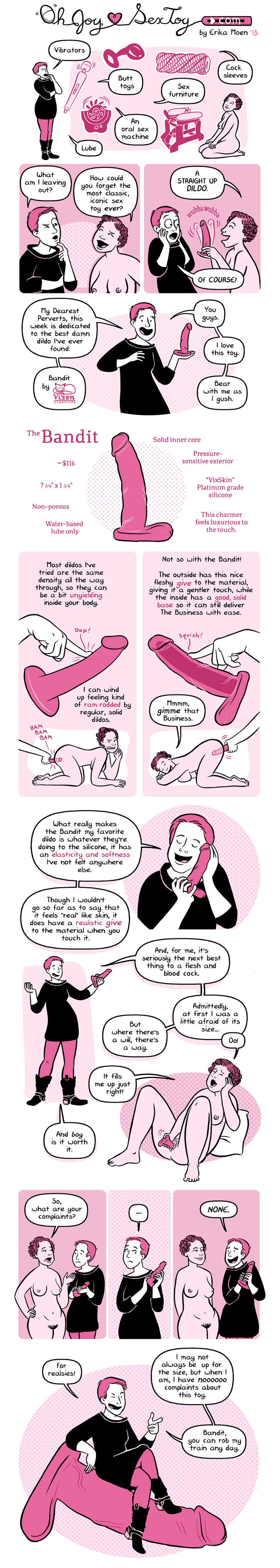 Erika's comic raves about the Bandit dildo, which she likes because it's rather flexible and well-made