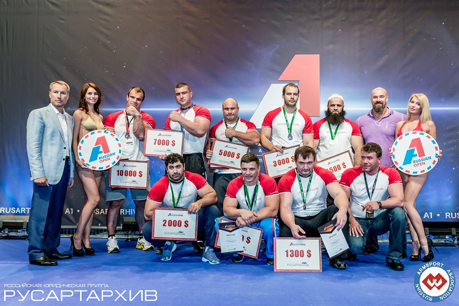  Absolute (Open) Weight Class – left hand winners an prizes │ A1 RUSSIAN OPEN 2013, Photo Source: armsport-rus.ru