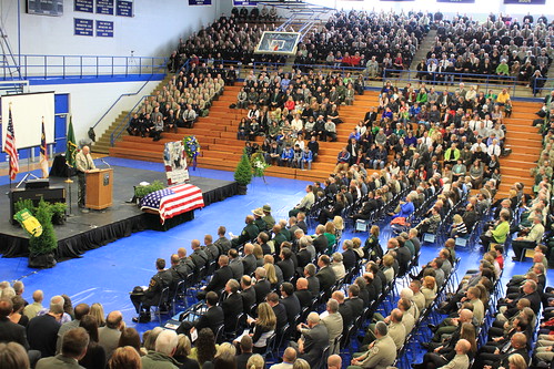 Thousands packed into the McDowell County High School to pay tribute to Forest Service Law Enforcement Officer Jason Crisp and his K-9 partner Maros. (Courtesy of Mario Rossilli)