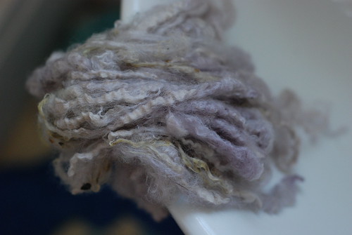 Hand dyed pale lavender Romney longwool locks fleece