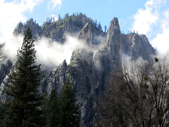 Yosemite's Cathedral Spires In the Mist