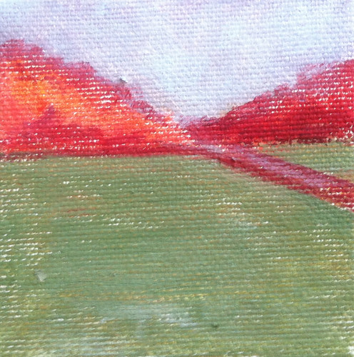 Red Trees and Green Field (Mini-Painting as of Jan. 25, 2014) by randubnick