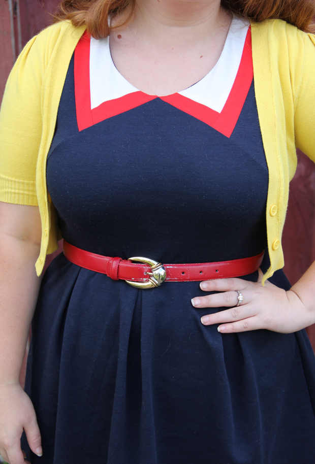 blog wanderlust whimsy megan outfit ootd what I wore modcloth red white and cute blue yellow hive and honey how soon is wow