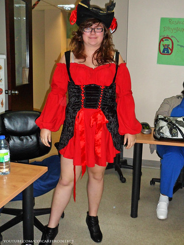 CDI College Laval Campus Halloween Costumes and Decoration Themes - Red Pirate Costume with Black Hat