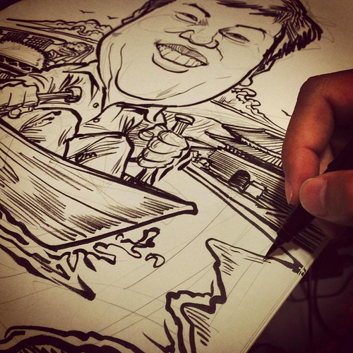 Mr Foo caricature for Wartsila sketching in progress