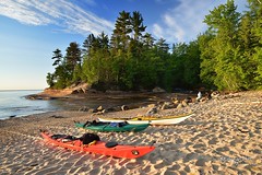 kayaks at Mosquito River Pictured Rocks National Lakeshore by Michigan Nut