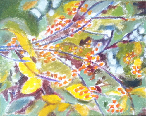 Branch with Golden Berries (Oil Bar Painting as of Dec. 6, 2013) by randubnick