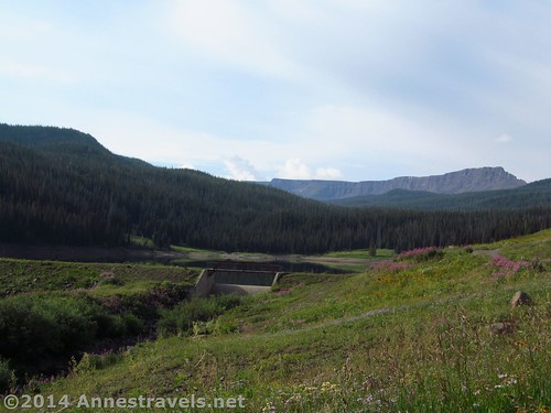 The dam that creates Sheriffs Reservoir, Flat Tops Wilderness Area, Colorado