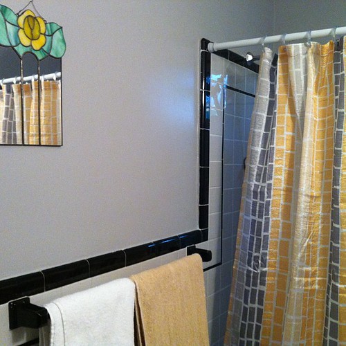 Hall #bathroom redecoration project is done. #after #grey #yellow #vintage #retro