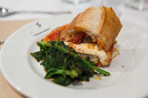 My spicy meatball hero with fresh mozzarella and braised kale