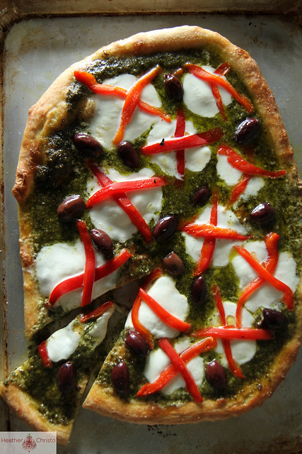 Pesto and Roasted Red Pepper Pizza