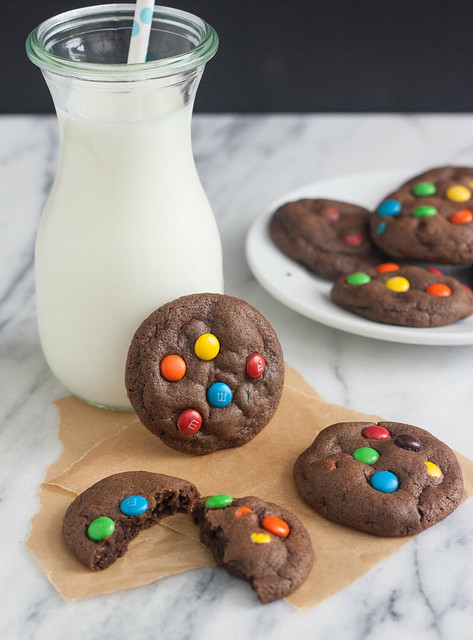 Soft and Chewy Double Chocolate M and M Cookies