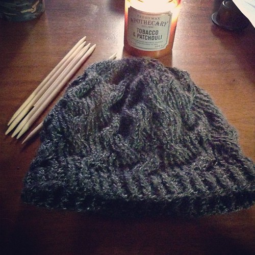 Grey cable knit hat