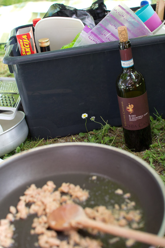 Cooking pasta again with tuna & drinking local vine