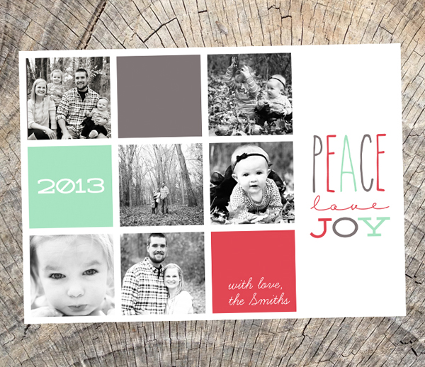 peace love joy - square grid photo card
