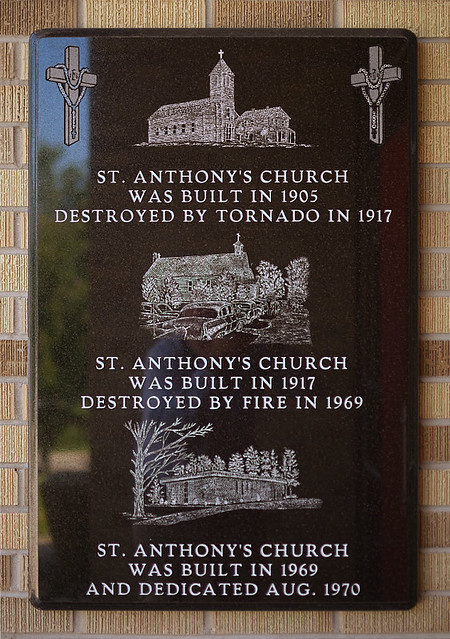 Saint Anthony Roman Catholic Church, in Glennon, Missouri, USA - plaque