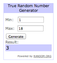 Random number for a reader giveaway