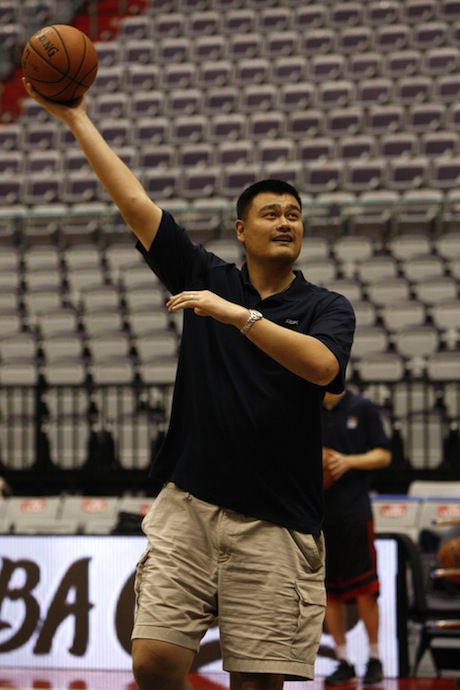 October 12th, 2013 - Yao Ming shoots a hook shot in Taipei, Taiwan