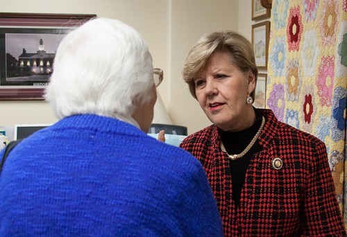 Dorie Hubbard talks with Rep. Rita Smart during Voting Rights Lobby Day 2014