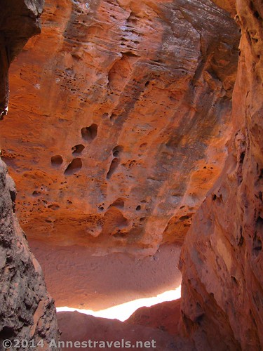 Looking down from my side canyon on one of the wider sections of the slot canyon in Pioneer Park, St. George, Utah