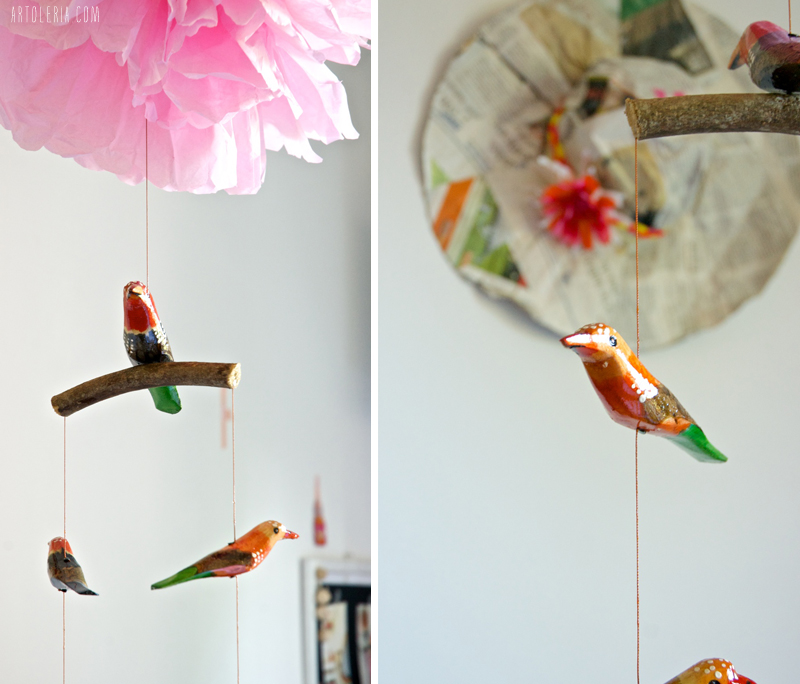 decorazione da soffitto - uccellini di legno 