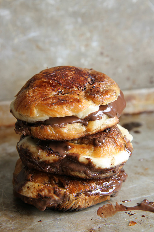 Brown Butter Fried Nutella Banana Croissant Sandwiches