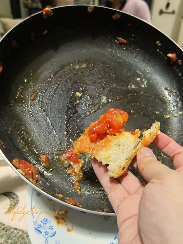 Eating straight from the pan.