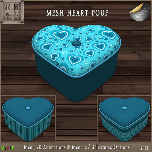 NEW ! *RnB* Mesh Heart Pouf (20 Anims) - Blue Valentine
