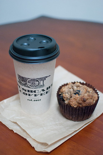 Pushcart Coffee and vegan muffin