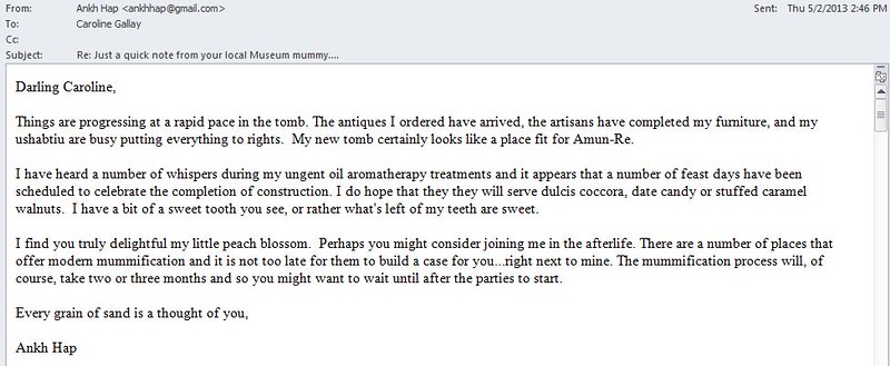Emails from the other side: The Museum Mummy reaches out
