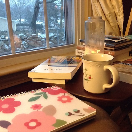 An early morning baby wake up call means an early start to the day. Candle light, God's Word and coffee make for a good quiet time while the snow (again) softly falls.     #ifequip #hellomorningcoffee