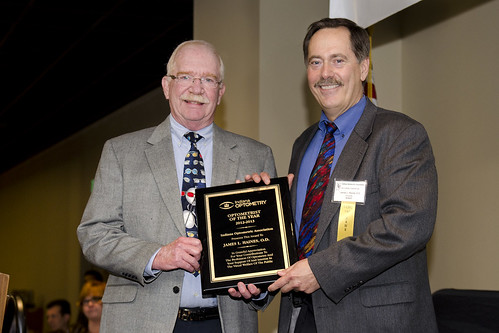 Dr. Haines receiving the Indiana Optometric Association’s “Optometrist of the Year” award for 2013.