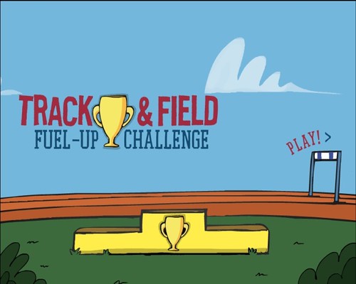 This is a screen capture from the Track & Field Fuel-Up Challenge online game for kids. The Track & Field Fuel-Up Challenge teaches moms and children about healthy habits and provides practical ways they can incorporate them.