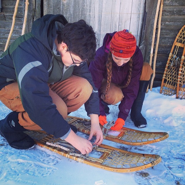 They found the old snowshoes. #unschooling #teens #maine