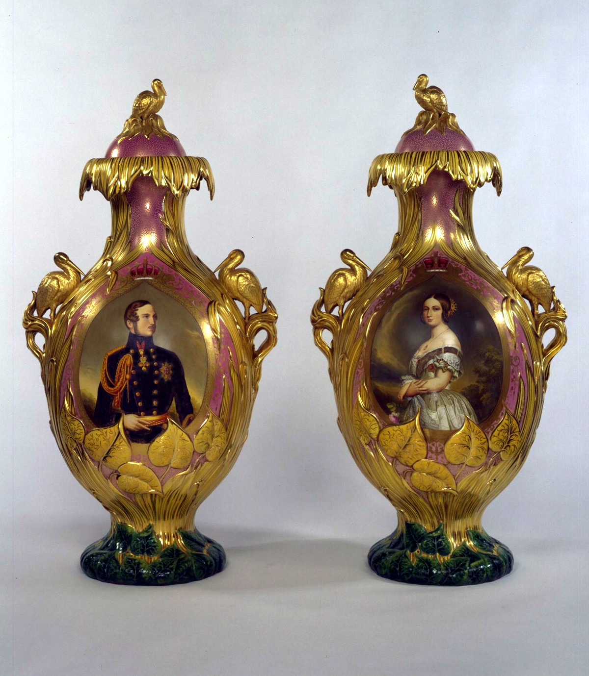 One of a pair of extravagant vases with finely painted views of the Crystal Palace on one side, and patriotic portraits of the Queen and Prince Consort on the other. © Victoria and Albert Museum, London
