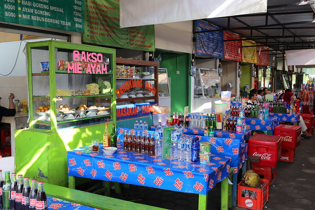 A row of food stalls at Prambanan Market