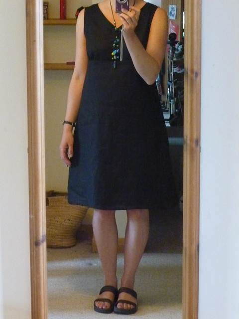 New dress based on an amalgamation of Dresses I and S from The Stylish Dress Book by Yoshiko Tsukiori made in black linen.