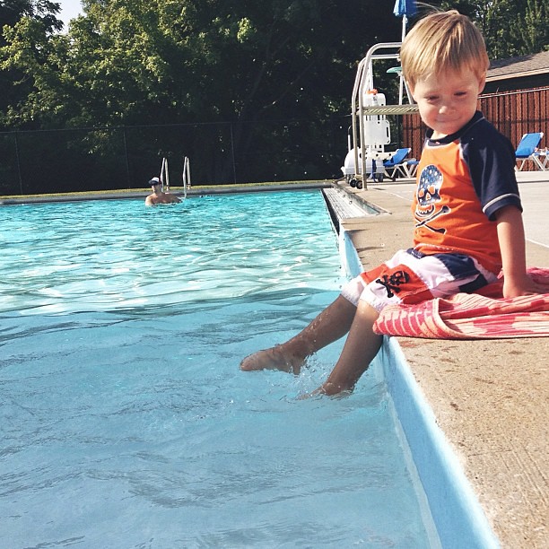 Back at his happy place...a reward for riding along during a hot run. #pool #summer