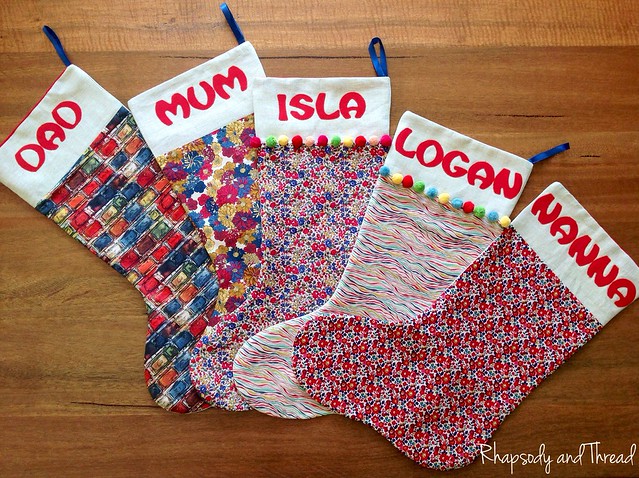 James Family Christmas Stockings by Rhapsody and Thread