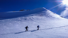 Podejscie na szczyt Gran Paradiso 2061m. Lodowiec Ghiacciaio del Gran Paradiso, wysokośc około 3500m