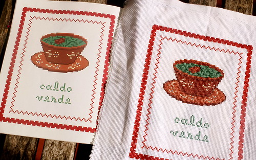Cross stitch pattern inspired by Portuguese soup "caldo verde"