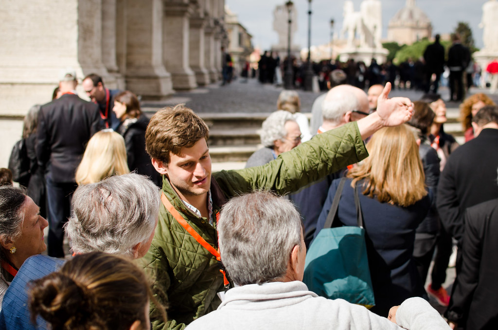 Adam Bronfin (B.S. URS '18) gives directions to a group of alumni and trustees at the top of the Capitoline Hill after the opening event. 

photo / Maddy Eggers (B.Arch. '19)