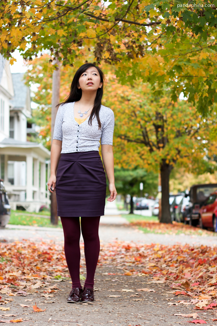 fall color palette outfit: eggplant and burgundy