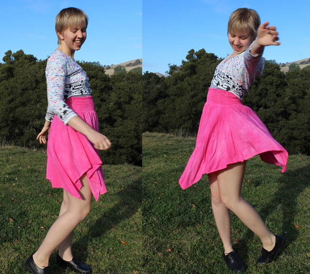 Floral Cardigan, Bright Hot Pink Handkerchief Skirt - OOTD 1/7/2014