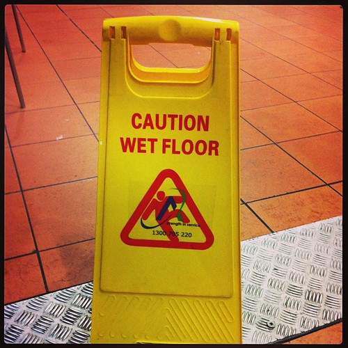 Caution! Portal floor cleaning in progress!