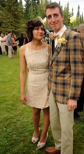 Sophia Isabel and Travis Olsen, groomsman, Wedding of Jessie and Chris, garden, family home, Fairbanks, Alaska, USA by Wonderlane