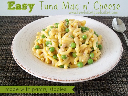 Easy Tuna Mac n' Cheese in bowl with spoon.