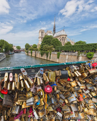 Notre Dame from the bridge of locks by andiwolfe