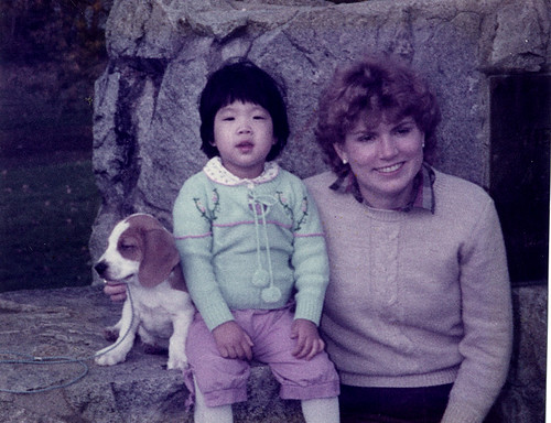 The author and her mom and dog in 1983